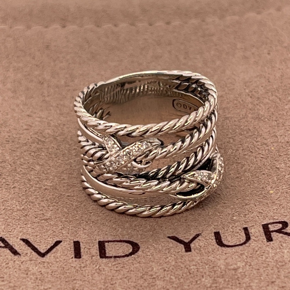 David Yurman Double X Crossover Ring with Pave Diamonds size 6.5